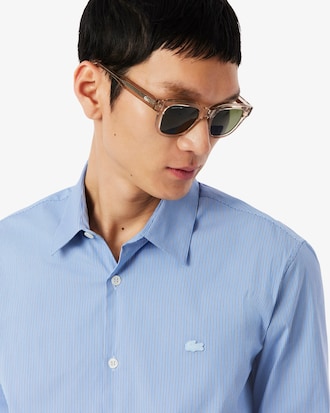 Camisa de corte ajustado de popel&iacute;n el&aacute;stico de rayas