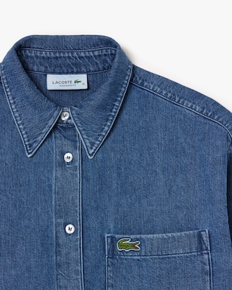 Camisa Oversized em Denim com Bolso no Peito