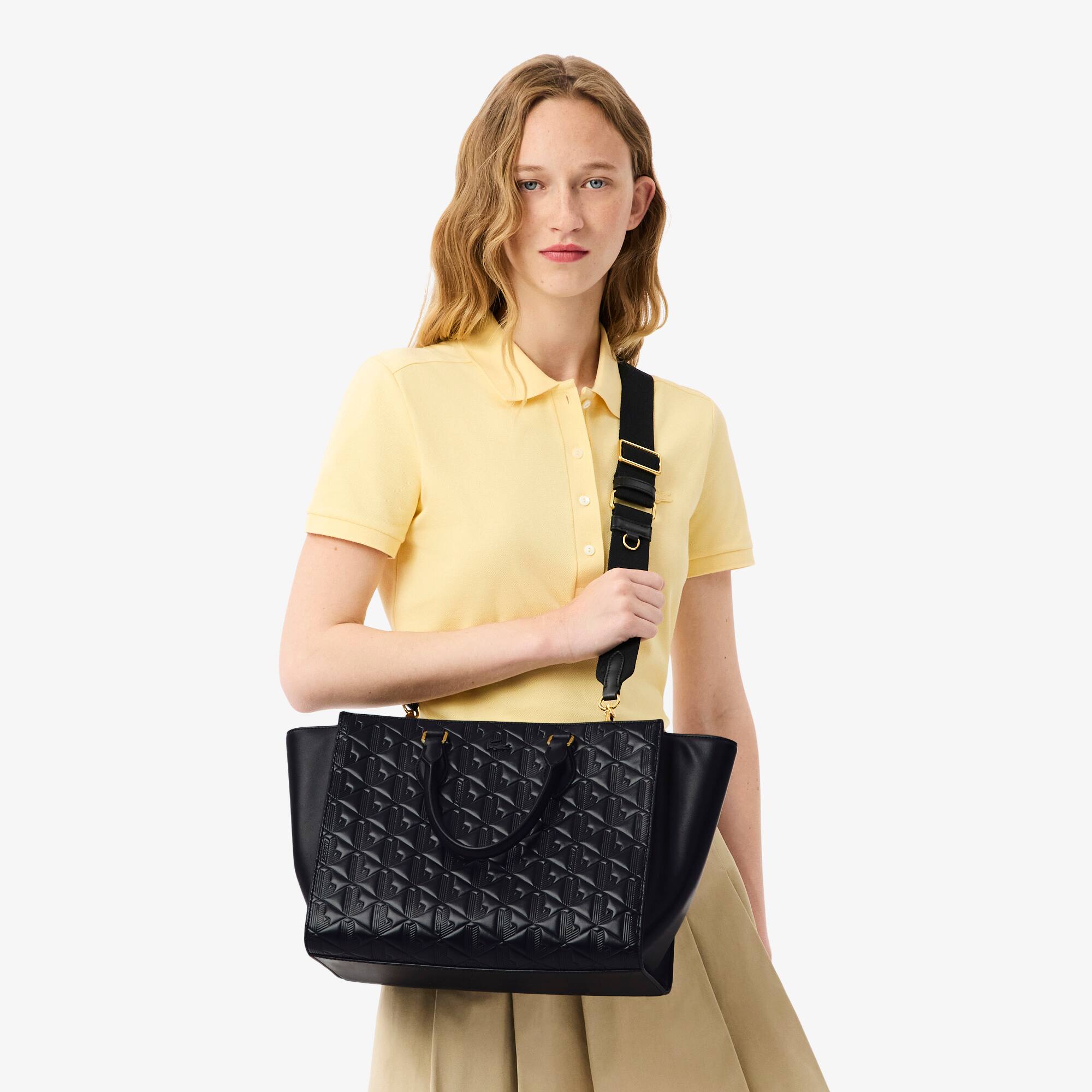 Bolsa Tote Grande Maheki com Monograma em Couro Lacoste