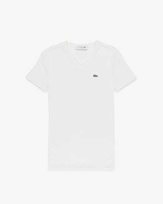 Remera De Mujer Lacoste Slim Fit En Algodón Ecológico Con Cuello De Pico