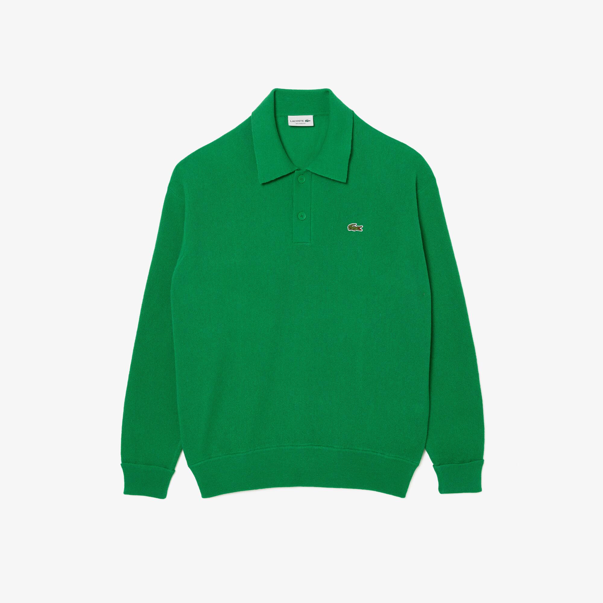 Suéter Relaxed Fit em Lã Cardada com Gola Polo - Lacoste