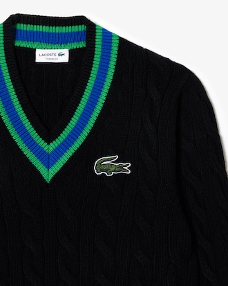 Sweater De Punto Con Detalle De Rayas En El Cuello En V