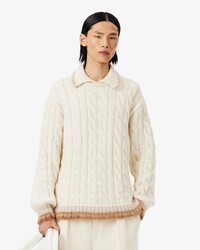 Su&eacute;ter de Gola Polo em Malha de L&atilde; com Padr&atilde;o Tran&ccedil;ado