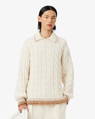 Su&eacute;ter de Gola Polo em Malha de L&atilde; com Padr&atilde;o Tran&ccedil;ado