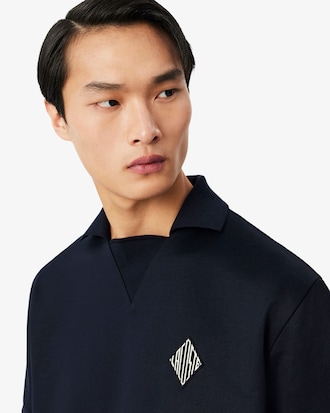 Loose Fit Badge Accent Fleece Polo Shirt
