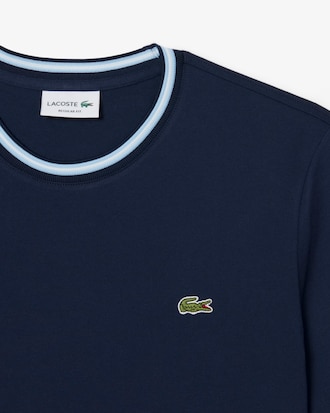 Camiseta de Algod&atilde;o com Colarinho Canelado com Caimento Regular