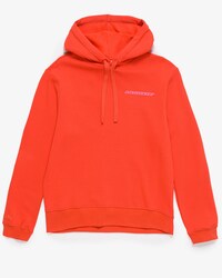 Moletom feminino com logo contrastante,  capuz e modelagem solta