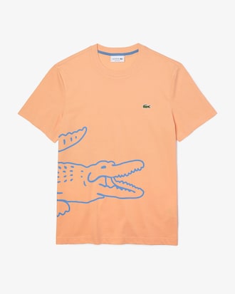 Camiseta masculina em algod&atilde;o org&acirc;nico com decote careca e estampa de crocodilo