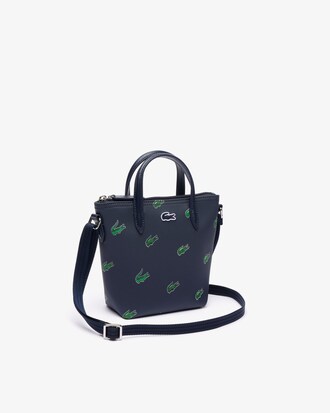 Mini bolsa tote transpassada com estampa de crocodilo