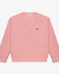 Su&eacute;ter feminino Lacoste em algod&atilde;o org&acirc;nico com decote em V