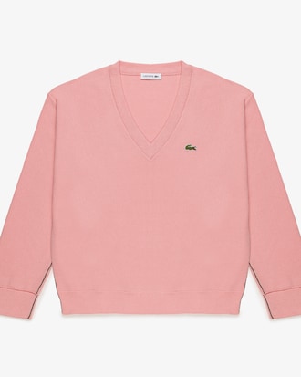 Su&eacute;ter feminino Lacoste em algod&atilde;o org&acirc;nico com decote em V