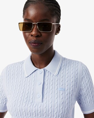 Su&eacute;ter tricotado em tran&ccedil;as com gola polo listrada