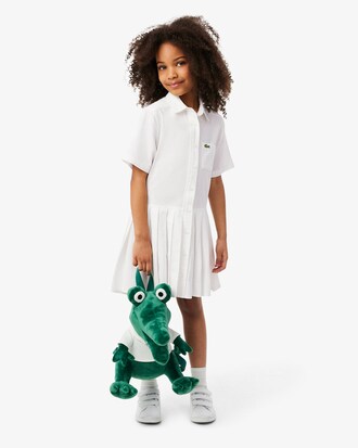 Vestido-Camisa com Saia Plissada em Popeline