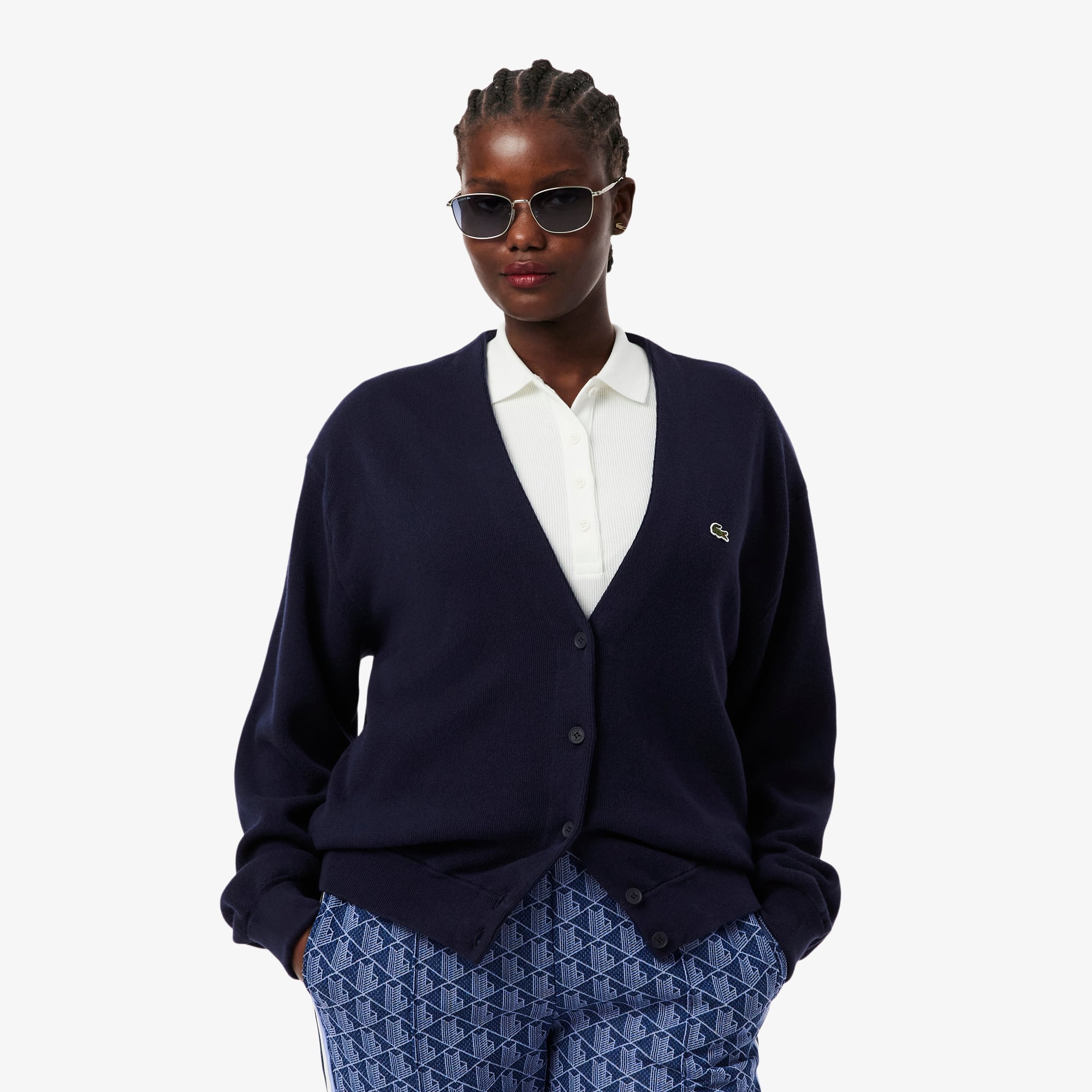 Cardigan Feminino Lacoste em Algodão Orgânico com Gola V