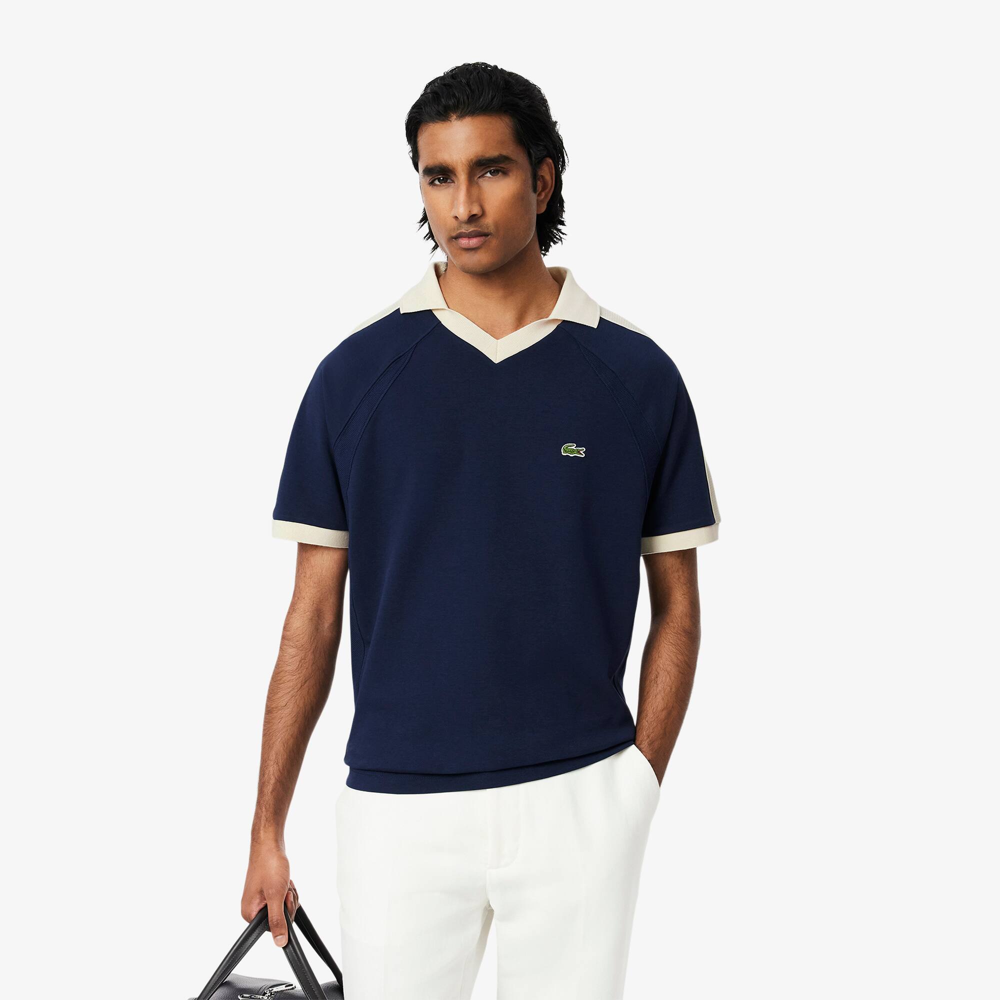 Camisa Polo Bordada com Placa em Piqué Texturizado Lacoste