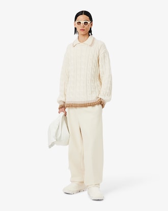 Su&eacute;ter de Gola Polo em Malha de L&atilde; com Padr&atilde;o Tran&ccedil;ado