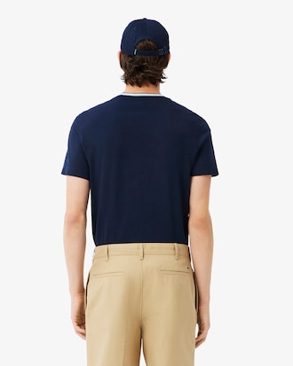 Camiseta de Algod&atilde;o com Colarinho Canelado com Caimento Regular