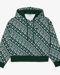 Moletom feminino Lacoste x Netflix em algod&atilde;o org&acirc;nico com capuz