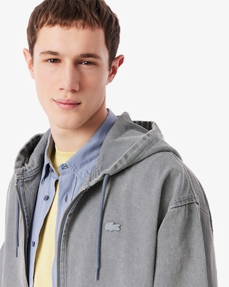 Campera De Denim Con Capucha Con Efecto Lavado