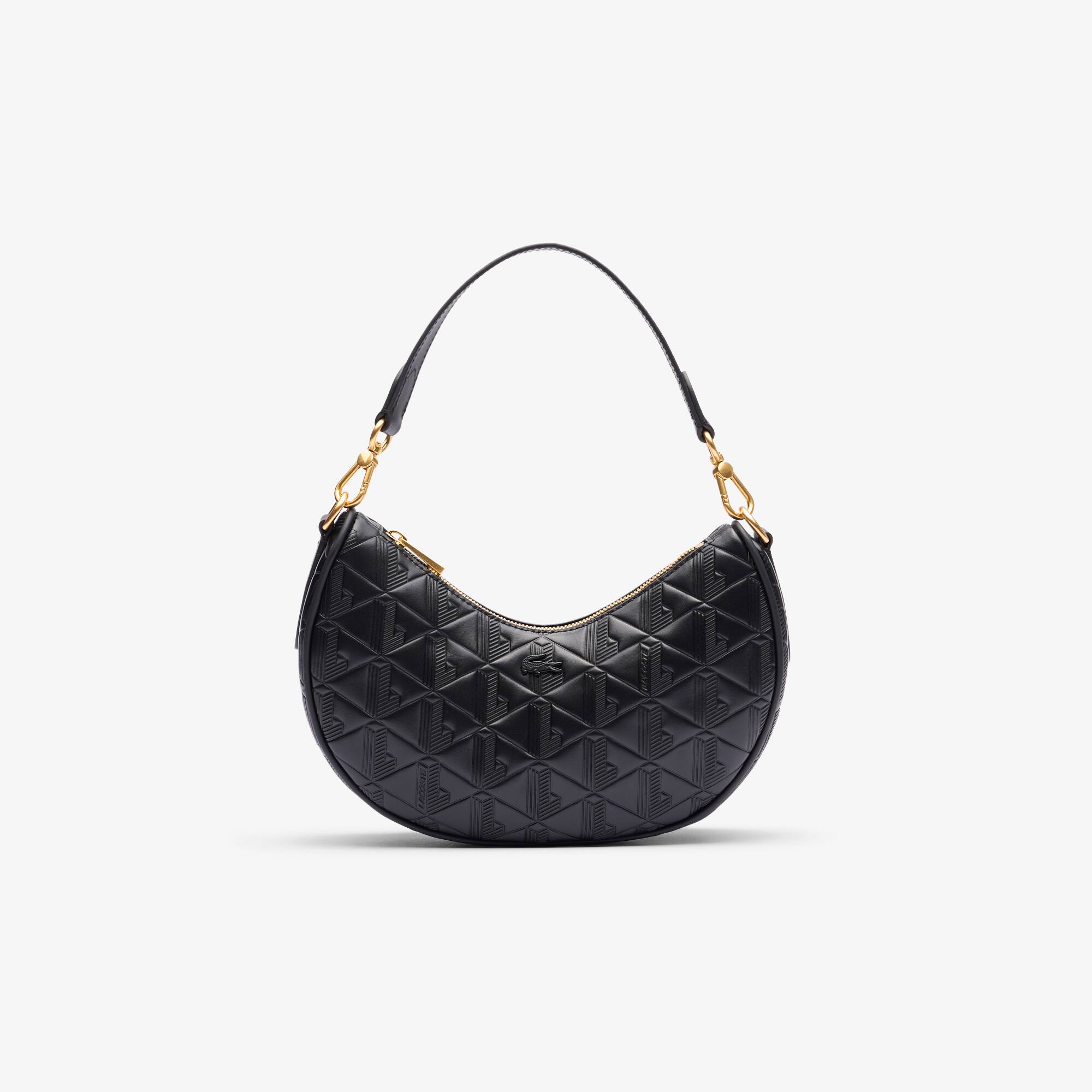 AO　レディース　BLK M Bolsa Meia Lua de Couro Lacoste Maheki com Alça Ajustável