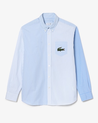 Camisa Unisex Lacoste En Algodón De Rayas Con Cocodrilo De Gran Tamaño
