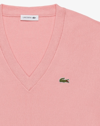 Su&eacute;ter feminino Lacoste em algod&atilde;o org&acirc;nico com decote em V