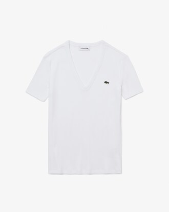 Camiseta feminina em algod&atilde;o macio com decote em V