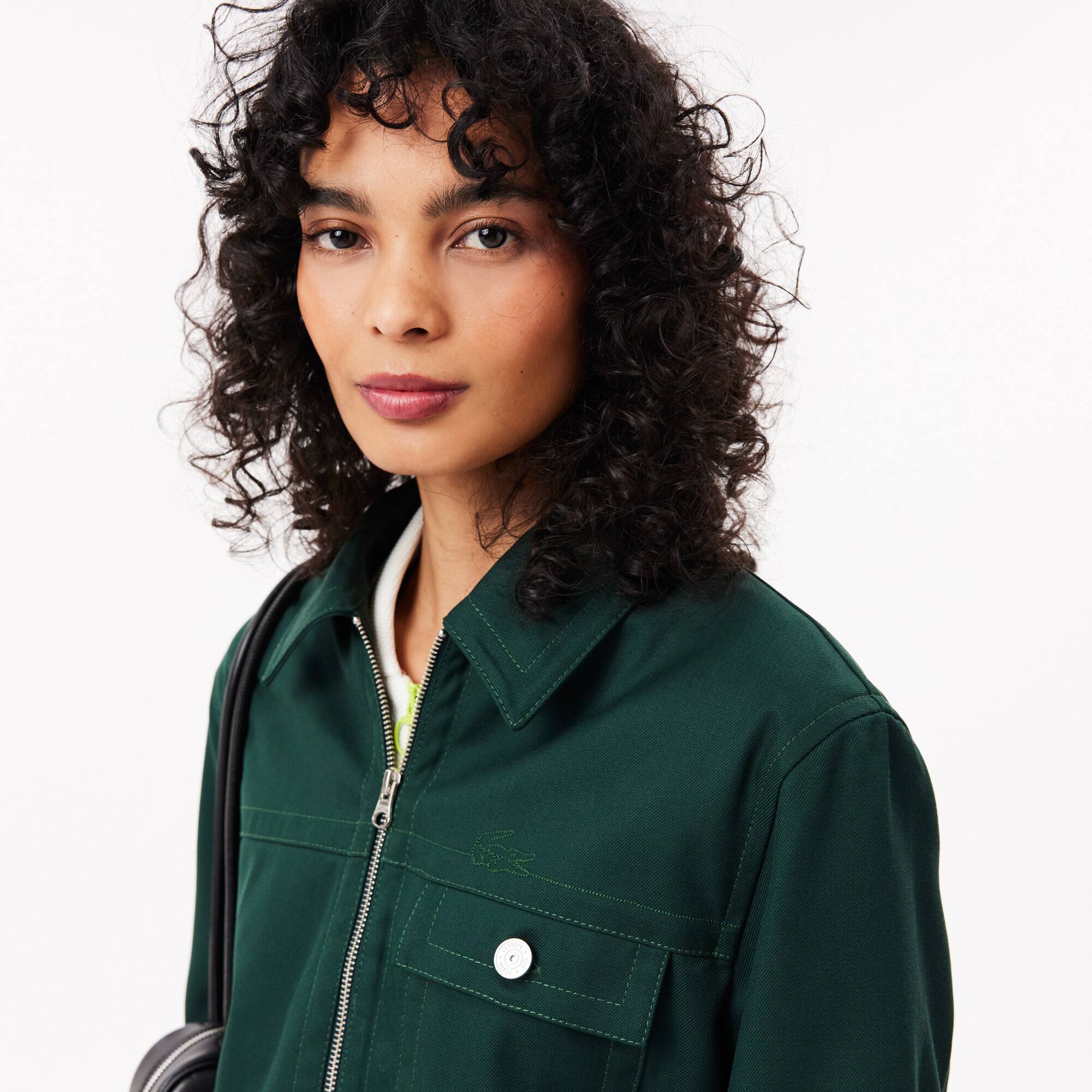 Jaqueta Cropped Feminina Lacoste de Costura Visível