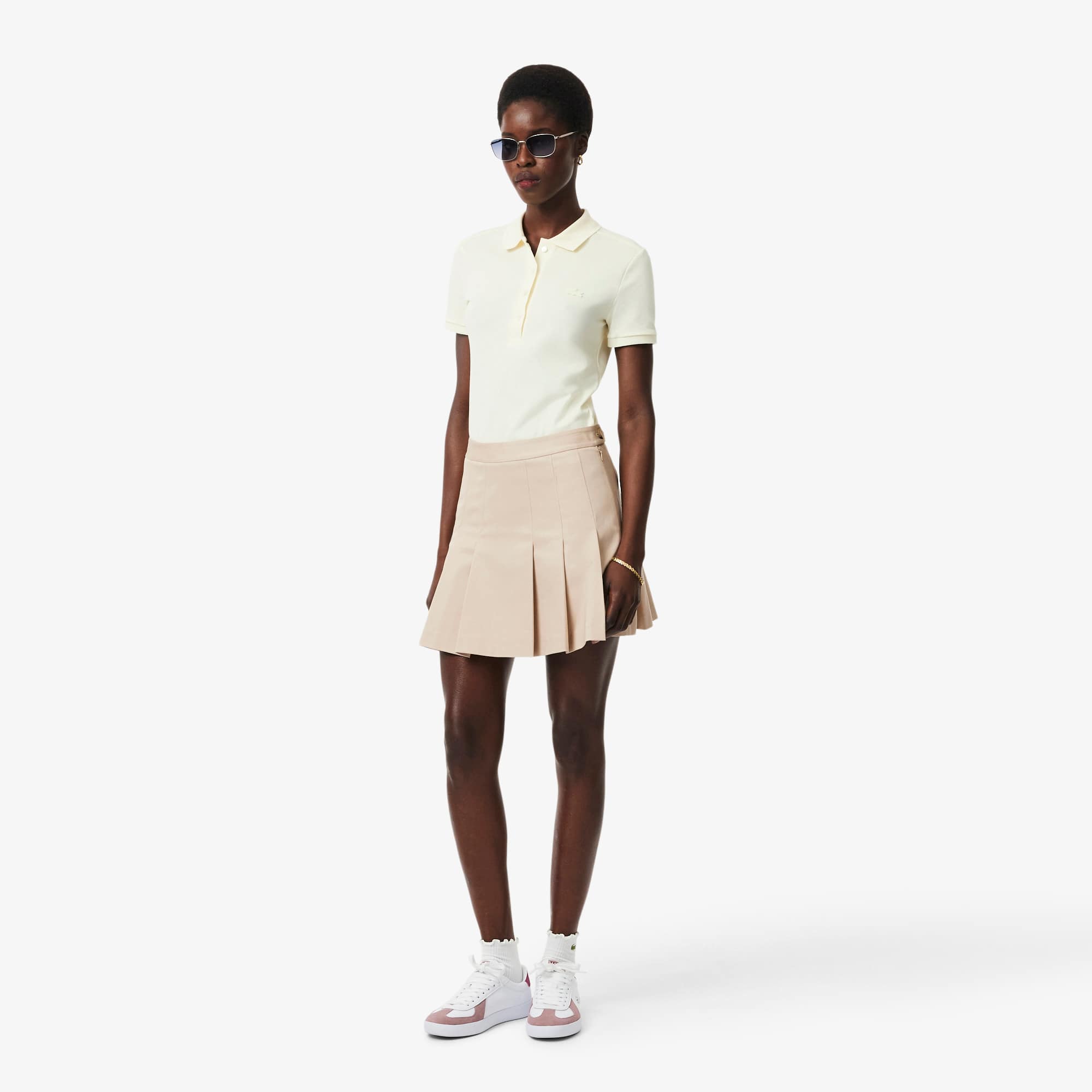 Saia Plissada Lacoste de Algodão Stretch Curta com Pregas