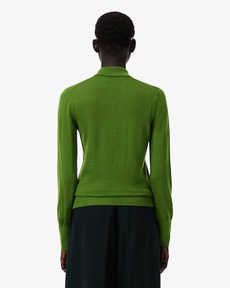 Suéter de Gola Polo Runway em Lã Merino e Algodão