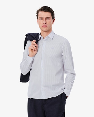 Camisa De Popelin A Rayas De Corte Regular