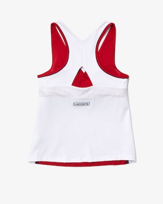 Top feminino Lacoste SPORT em tecido respir&aacute;vel com stretch e detalhe vazado