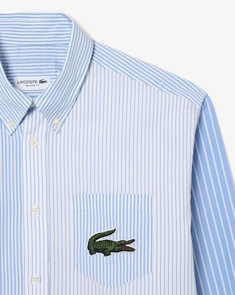 Camisa Unisex Lacoste En Algodón De Rayas Con Cocodrilo De Gran Tamaño
