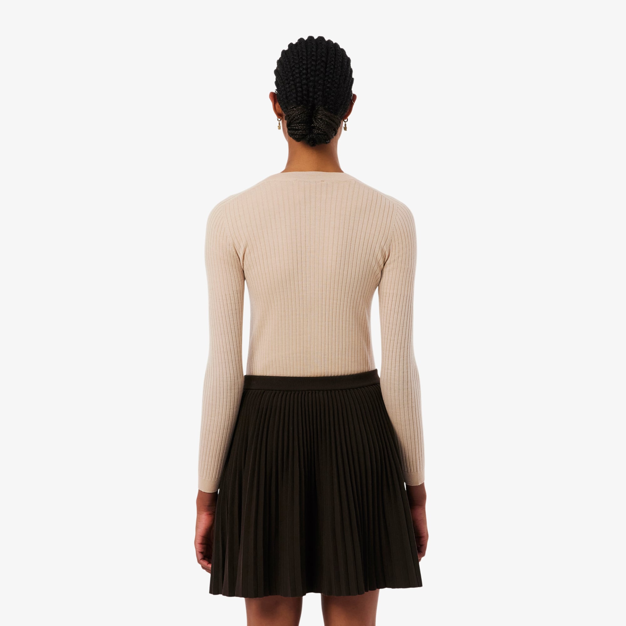Cardigan Lacoste de Lã Merino Canelada Sem Costura e Botões