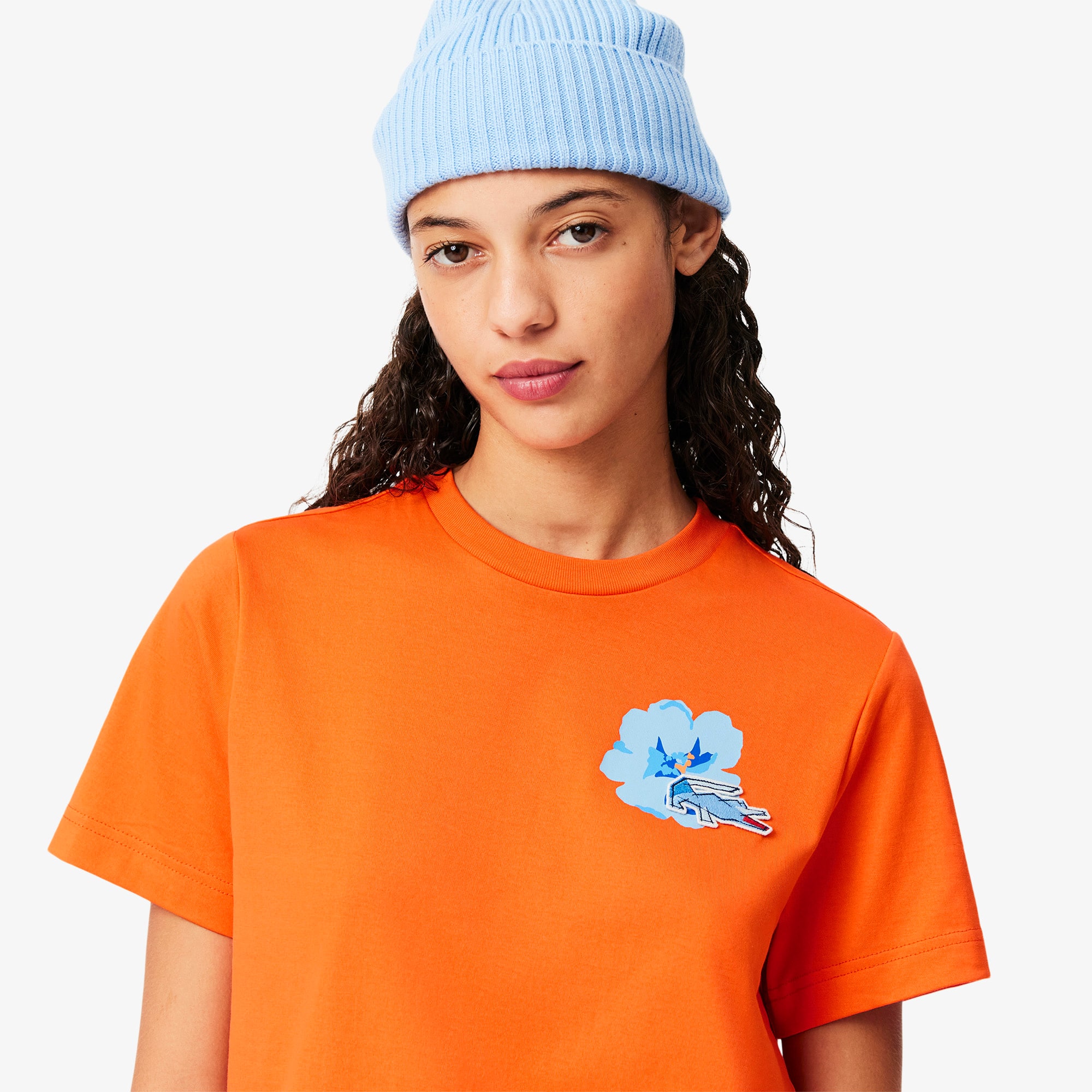 Camiseta de Algodão com Crocodilo Floral Lacoste