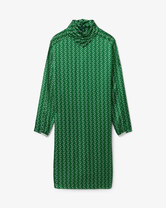 Vestido com Gola e Lenço de Cetim Estampado Runway