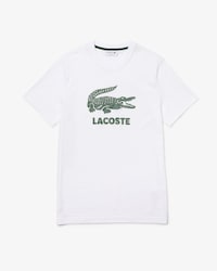 Camiseta masculina em algod&atilde;o com decote careca e logo craquelado