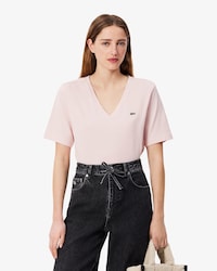 Camiseta de Algod&atilde;o com Gola V e Caimento Relaxado