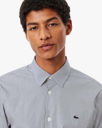 Camisa de Poplin Rayada Elastizada Slim Fit