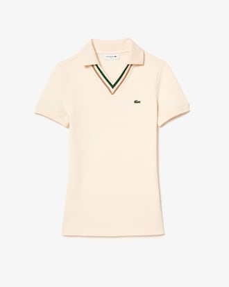 Polo Slim Fit em piqué com stretch e decote em V