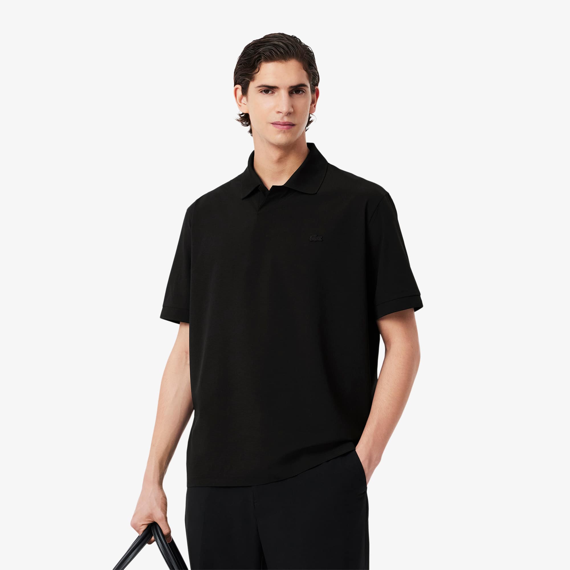 Camisa Polo Preta Lacoste Masculina Manga Curta Loose Fit