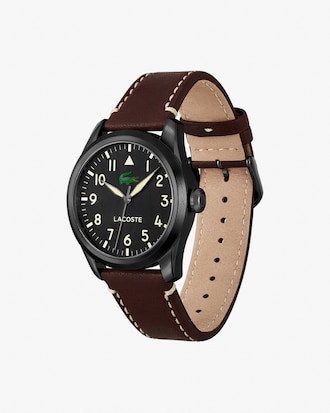 Rel&oacute;gio Masculino Preto com Pulseira Marrom