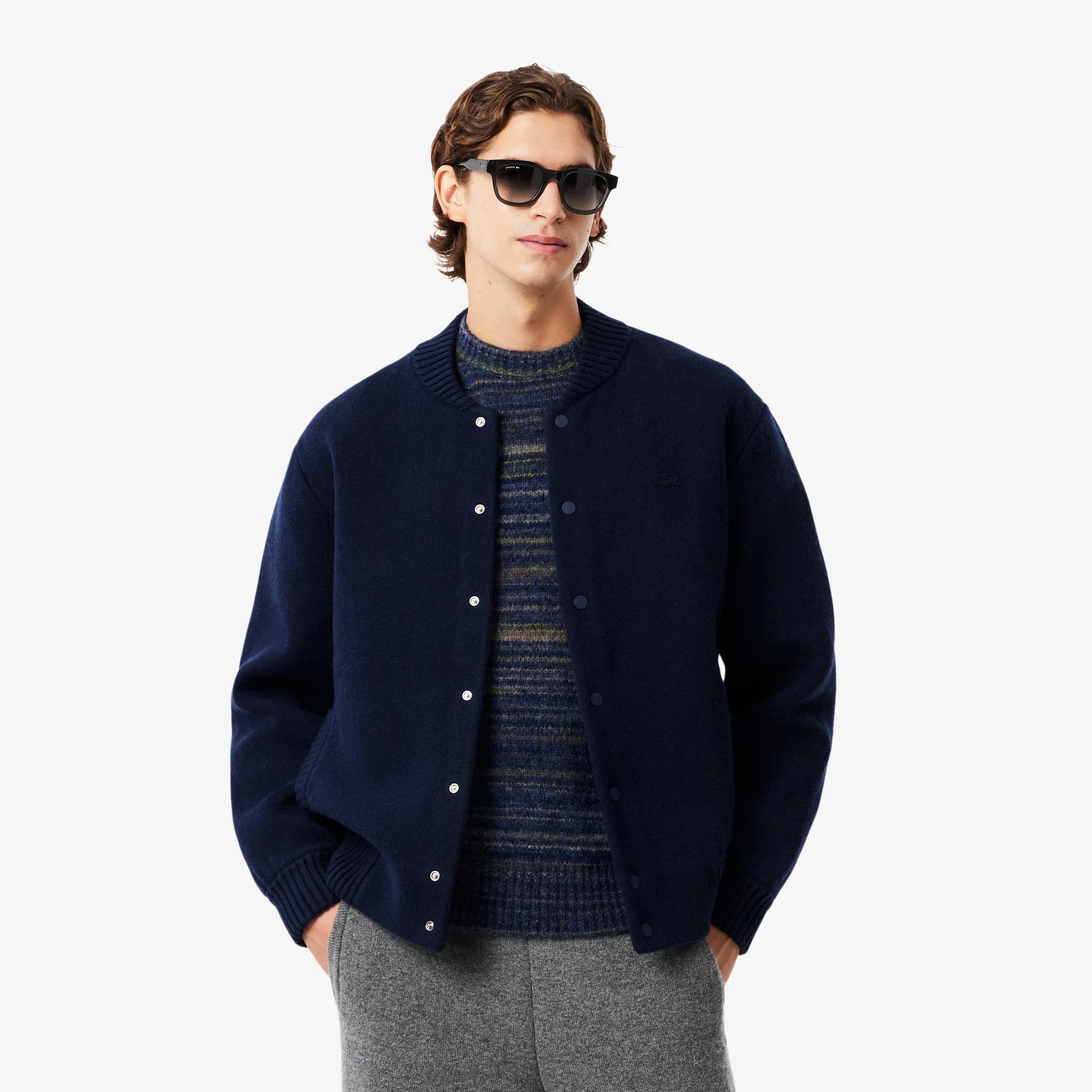 Jaqueta Bomber Masculina Lacoste em Lã Merino Dupla Face