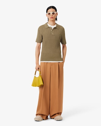 Su&eacute;ter com Gola Polo e Malha Tran&ccedil;ada