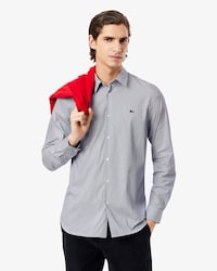 Camisa Slim Fit Listrada em Popeline Stretch