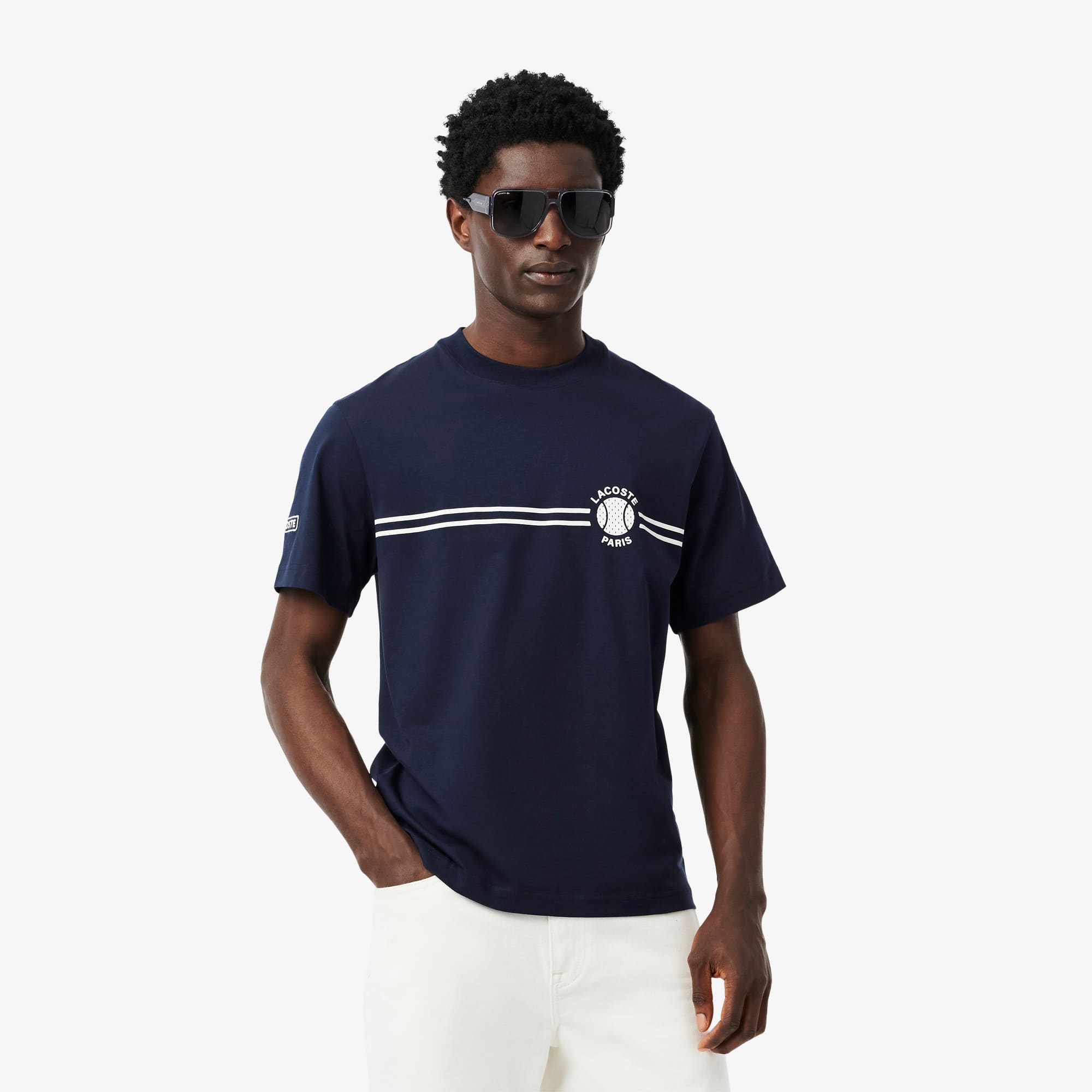 Camiseta Esportiva Lacoste com Estampa de Tênis em Malha