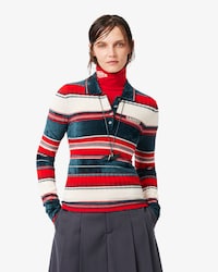 Sweater con cuello polo de rayas texturizadas Runway