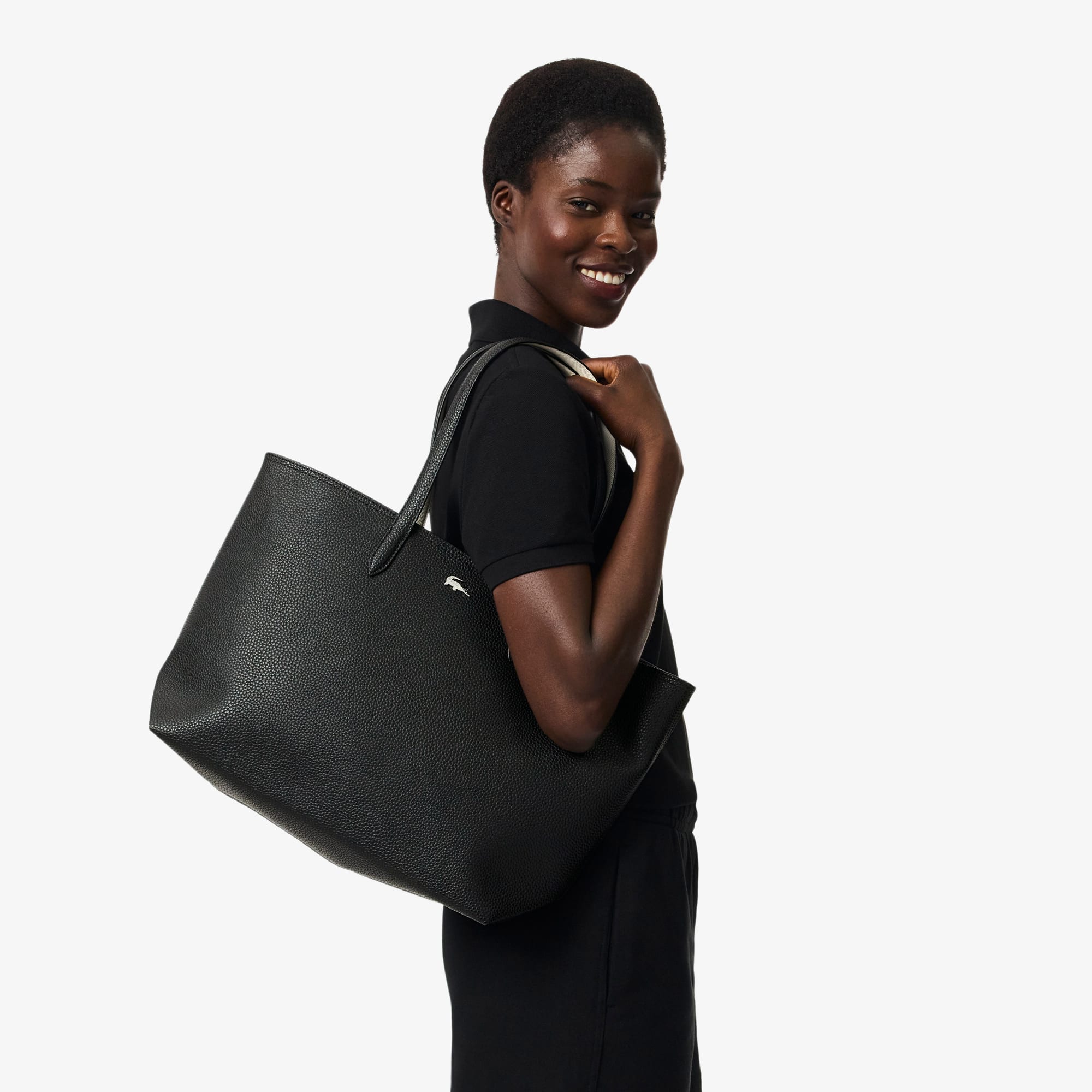 totetote　38 Bolsa Feminina Tote Anna com Zíper e Granulado Lacoste