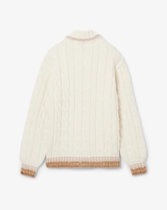 Su&eacute;ter de Gola Polo em Malha de L&atilde; com Padr&atilde;o Tran&ccedil;ado