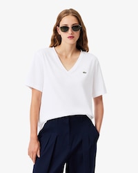 Camiseta de Algod&atilde;o com Gola V e Caimento Relaxado